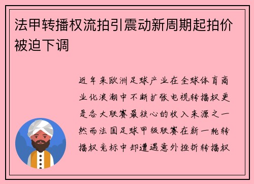 法甲转播权流拍引震动新周期起拍价被迫下调 法甲转播权流拍引震动新周期起拍价被迫下调